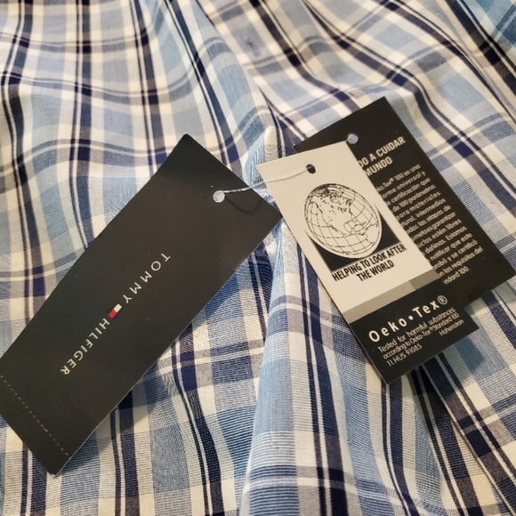 NWT Tommy Hilfiger Blue & White Plaid Button Front Shirt Size 151/2-34/35 new - Picture 6 of 6